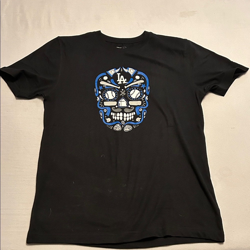 New Era Black Tee with Blue Graphic